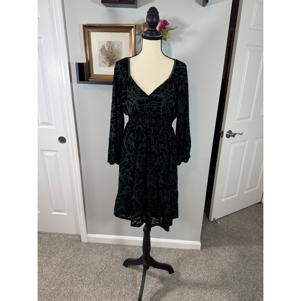 Suzanne Betro Whimsigoth Romantic Burnout Velvet Damask Smocked Waist Dress Sz M